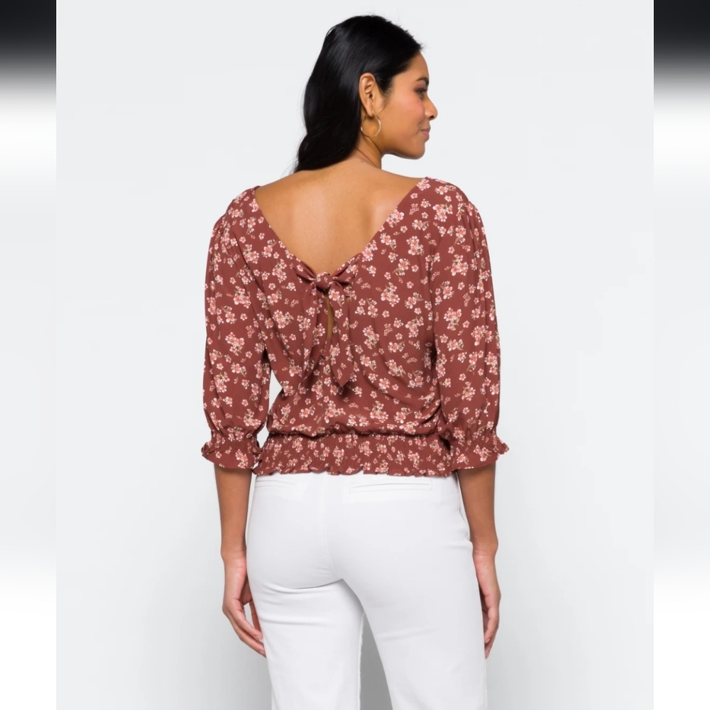 Nine Britton Tie Back Floral Cropped Blouse XSP - Picture 4 of 4